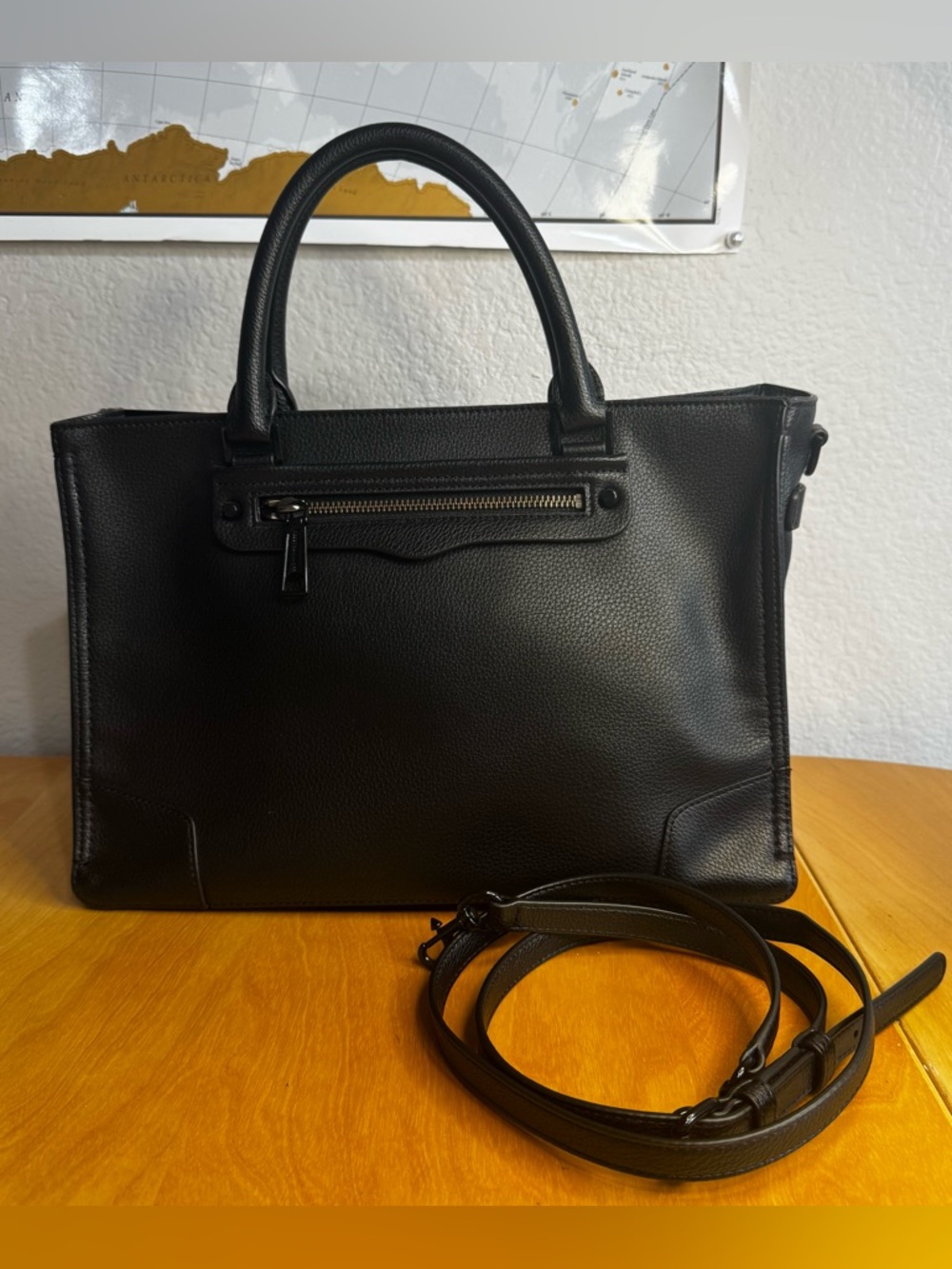 Rebecca Minkoff Black Pebbled Leather Regan Satchel • Black HW
